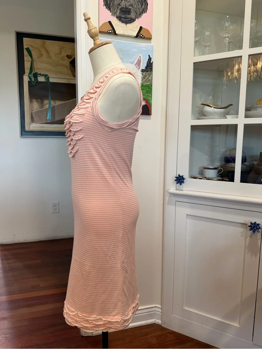 CHANEL Blush Pink Sleeveless Scallop-Detail Knit Dress